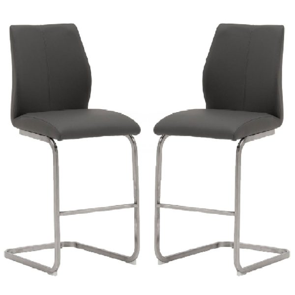 Ithaca Grey Faux Leather Bar Stools With Chrome Base In Pair | Bed Sava