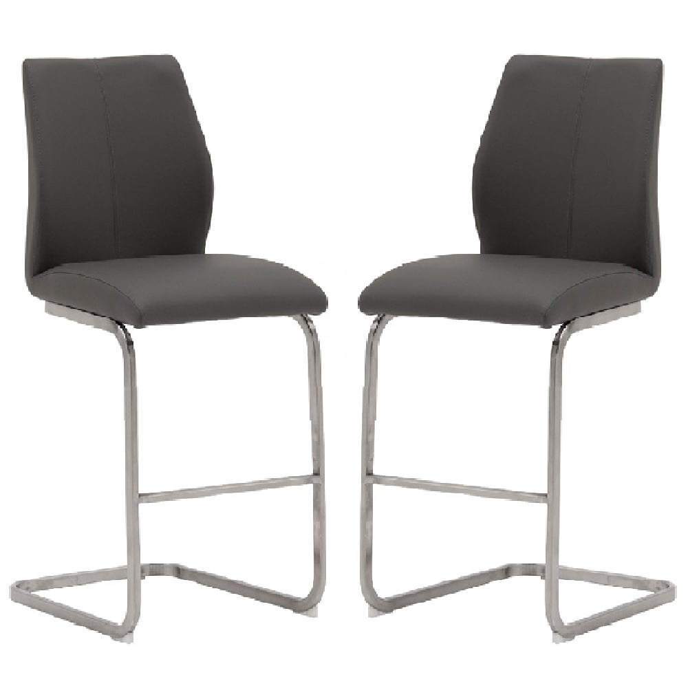 Ithaca Grey Faux Leather Bar Stools With Chrome Base In Pair