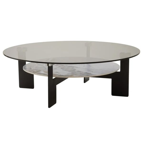 Ithaca Grey Glass Top Coffee Table With White Ceramic Undershelf | Bed Sava