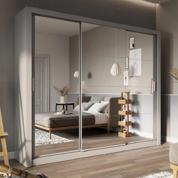 Ithaca Mirrored Wardrobe With 3 Sliding Doors In Grey | Bed Sava