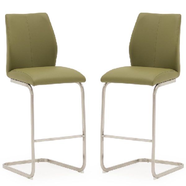 Ithaca Olive Faux Leather Bar Chairs With Chrome Base In Pair | Bed Sava