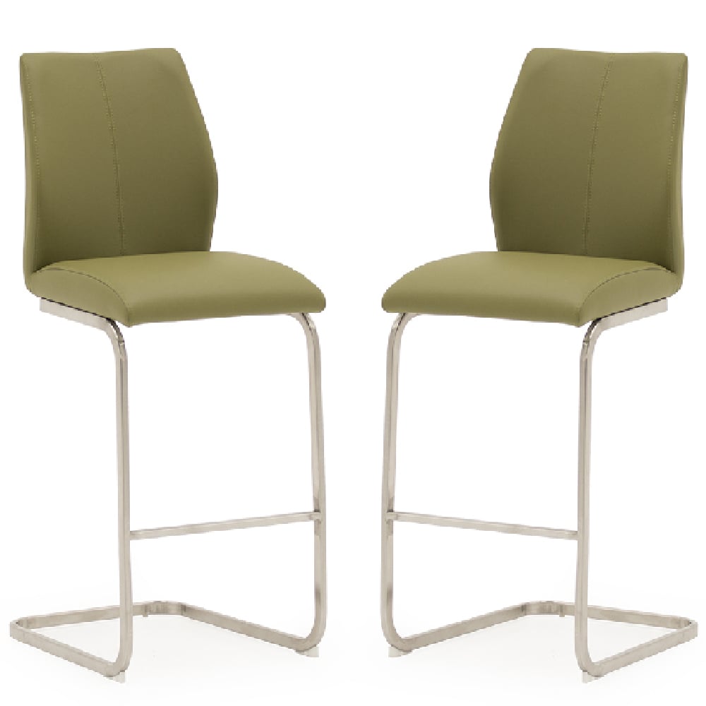 Ithaca Olive Faux Leather Bar Chairs With Chrome Base In Pair