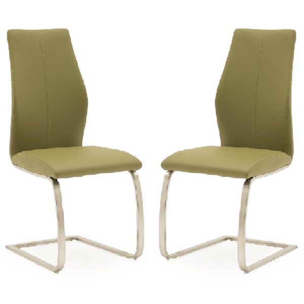 Ithaca Olive Faux Leather Dining Chairs With Chrome Base In Pair | Bed Sava