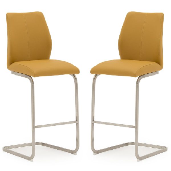 Ithaca Pumpkin Faux Leather Bar Chairs With Chrome Base In Pair | Bed Sava