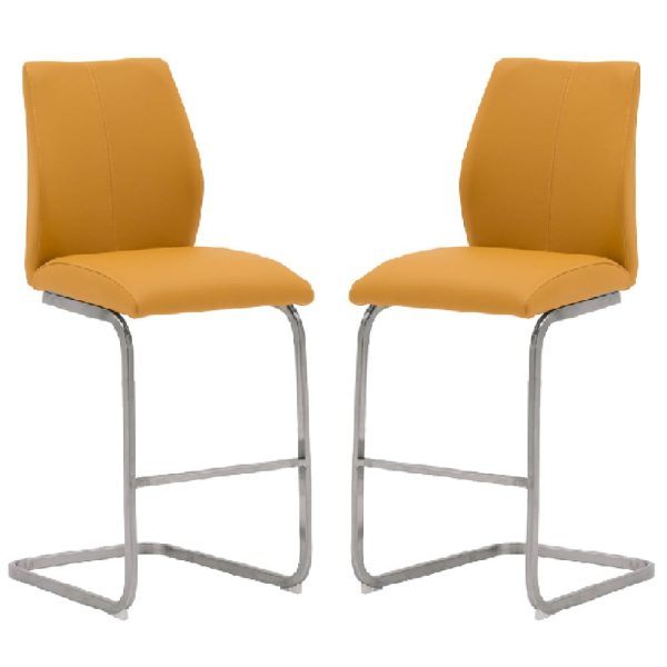 Ithaca Pumpkin Faux Leather Bar Stools With Chrome Base In Pair | Bed Sava