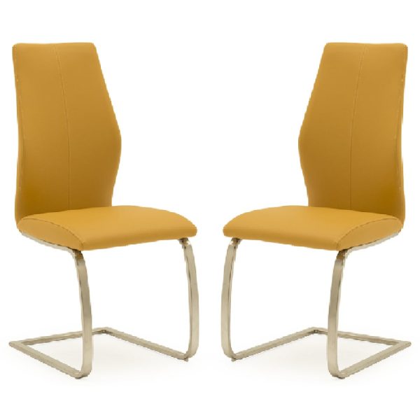 Ithaca Pumpkin Faux Leather Dining Chairs Chrome Base In Pair | Bed Sava