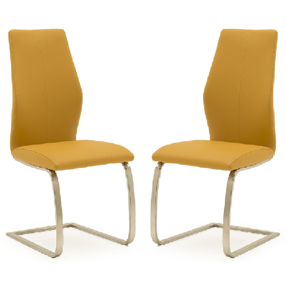 Ithaca Pumpkin Faux Leather Dining Chairs Chrome Base In Pair