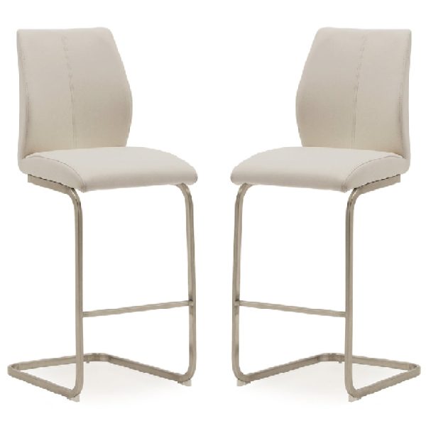 Ithaca Taupe Faux Leather Bar Chairs With Chrome Base In Pair | Bed Sava
