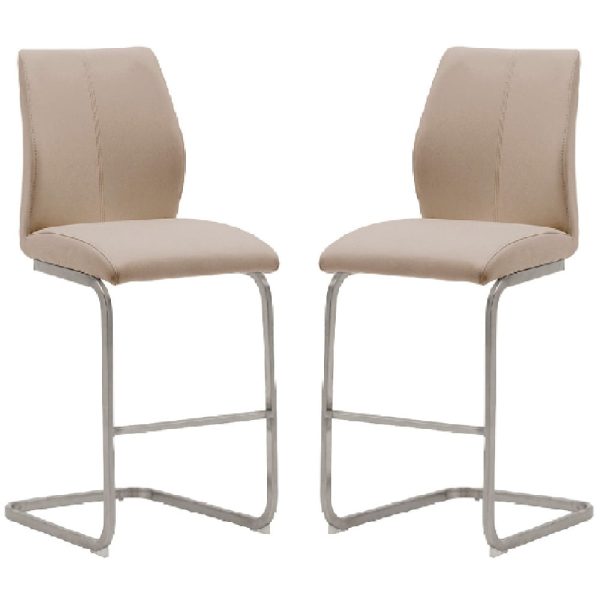 Ithaca Taupe Faux Leather Bar Stools With Chrome Base In Pair | Bed Sava