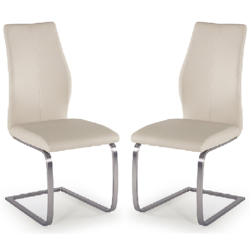 Ithaca Taupe Faux Leather Dining Chairs With Chrome Base In Pair