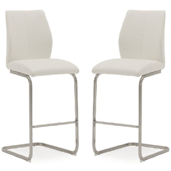 Ithaca White Faux Leather Bar Chairs With Chrome Base In Pair | Bed Sava