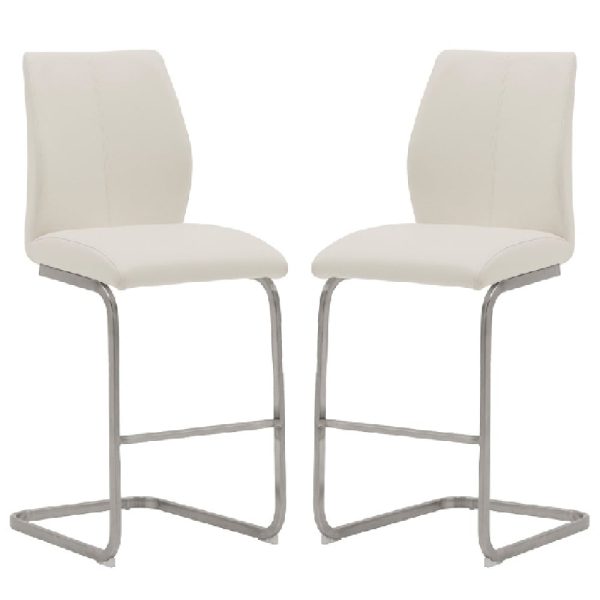 Ithaca White Faux Leather Bar Stools With Chrome Base In Pair | Bed Sava