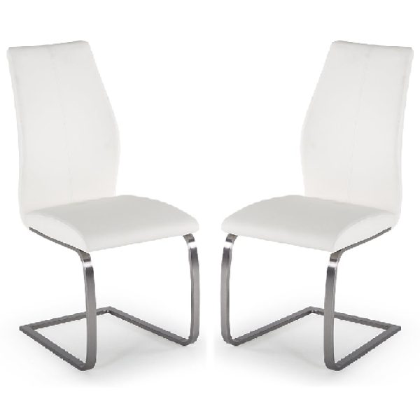 Ithaca White Faux Leather Dining Chairs With Chrome Base In Pair | Bed Sava