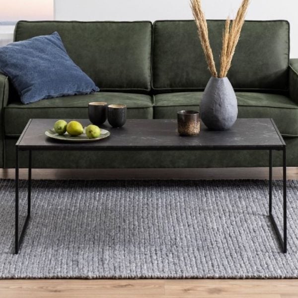 Ithaca Wooden Coffee Table In Black Marble Effect | Bed Sava