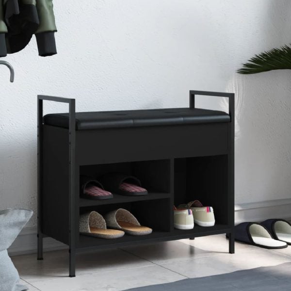 Ithaca Wooden Shoe Bench With 3 Shelves In Black | Bed Sava