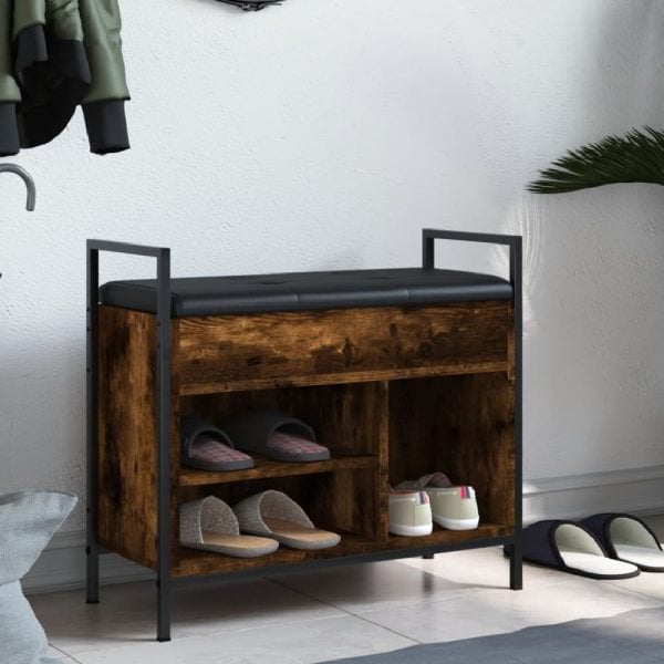 Ithaca Wooden Shoe Bench With 3 Shelves In Smoked Oak | Bed Sava