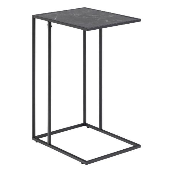Ithaca Wooden Side Table In Black Marble Effect | Bed Sava