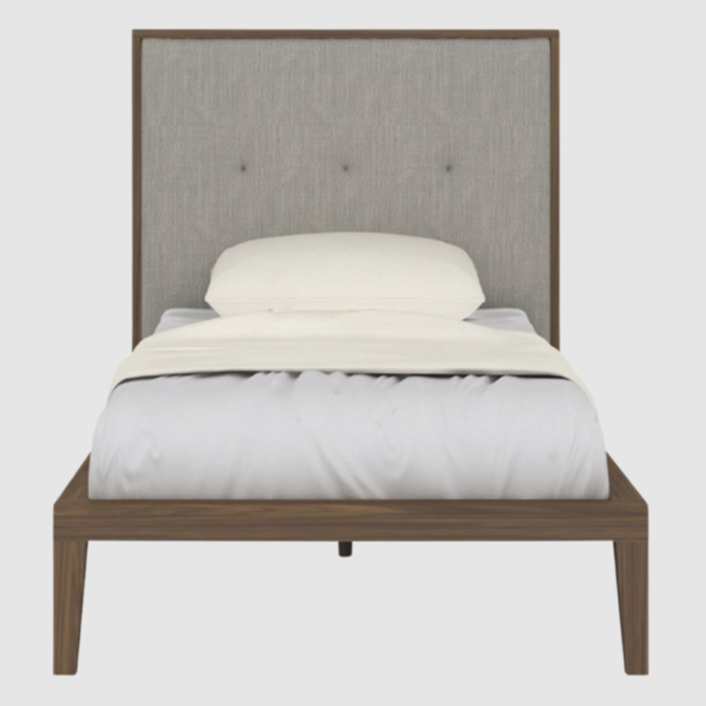 Ivins Wooden Single Bed With Fabric Headboard In Walnut