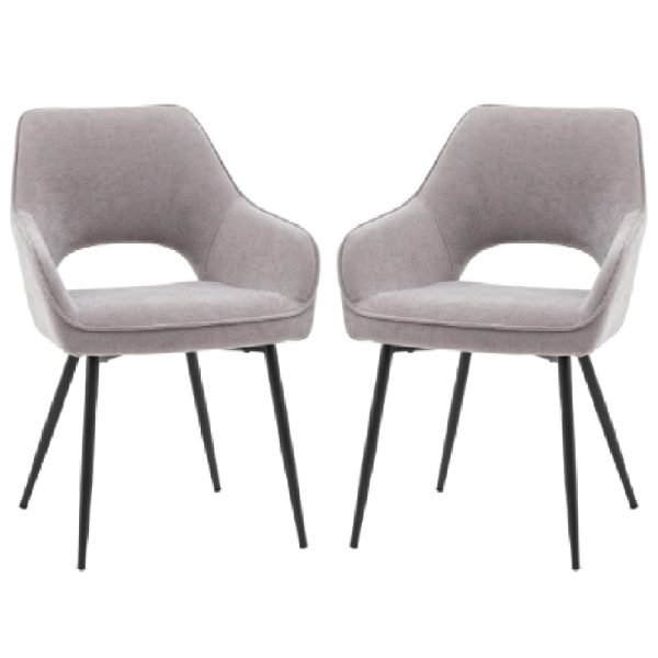 Ivoryton Grey Velvet Dining Chairs With Black Legs In Pair | Bed Sava