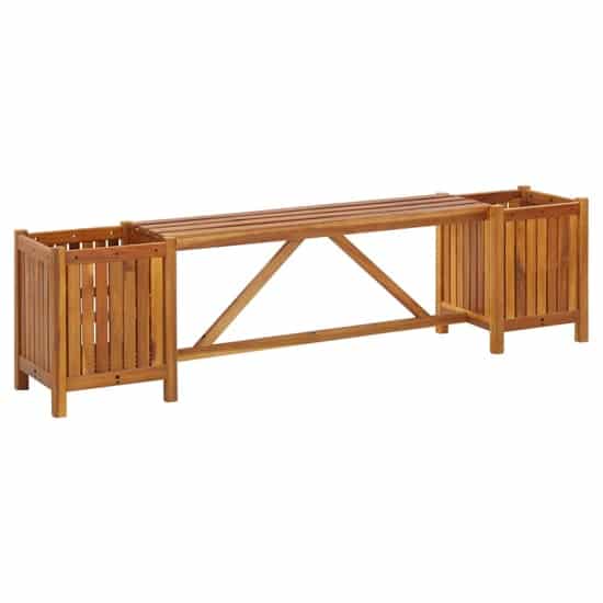 Ivy Wooden Garden Seating Bench With 2 Planters In Brown