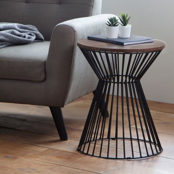Jacarra Wooden Lamp Table With Black Metal Frame In Walnut | Bed Sava