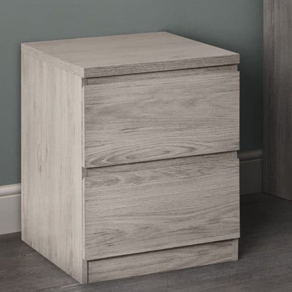 Jadiel Wooden Bedside Cabinet With 2 Drawers In Grey Oak | Bed Sava