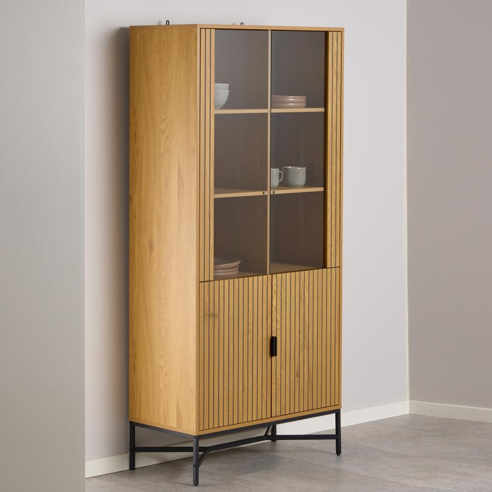 Japar Wooden Display Cabinet With 4 Doors In Oak And Black