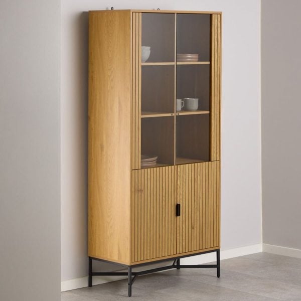 Jasper Wooden Display Cabinet With 4 Doors In Wild Oak | Bed Sava