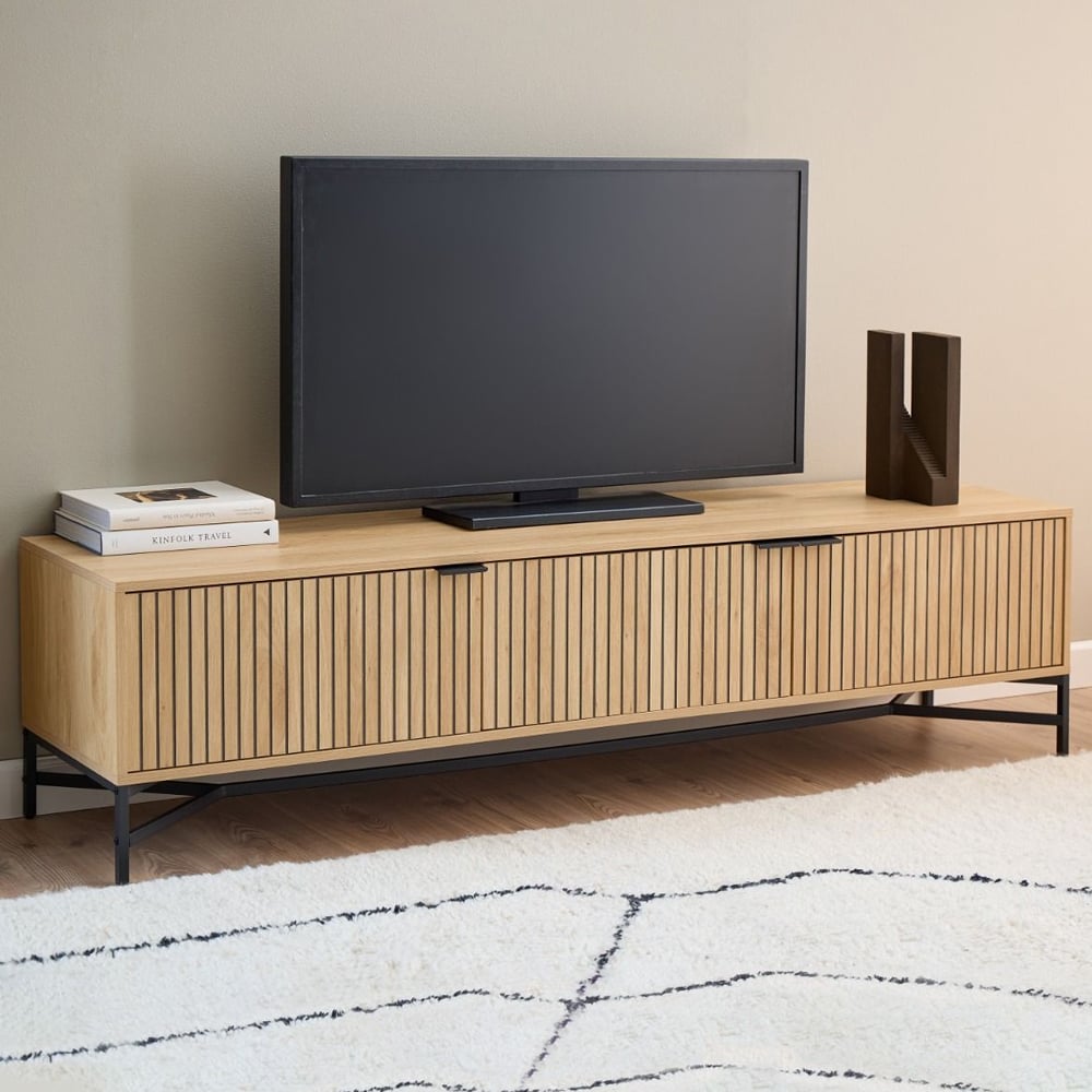 Jasper Wooden TV Stand With 3 Doors In Wild Oak