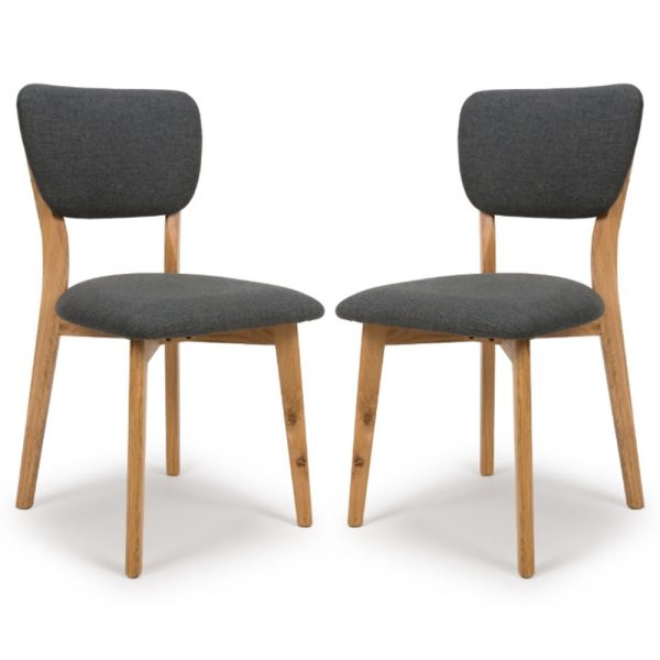 Javion Oak Wooden Dining Chairs With Fabric Seat In Pair | Bed Sava