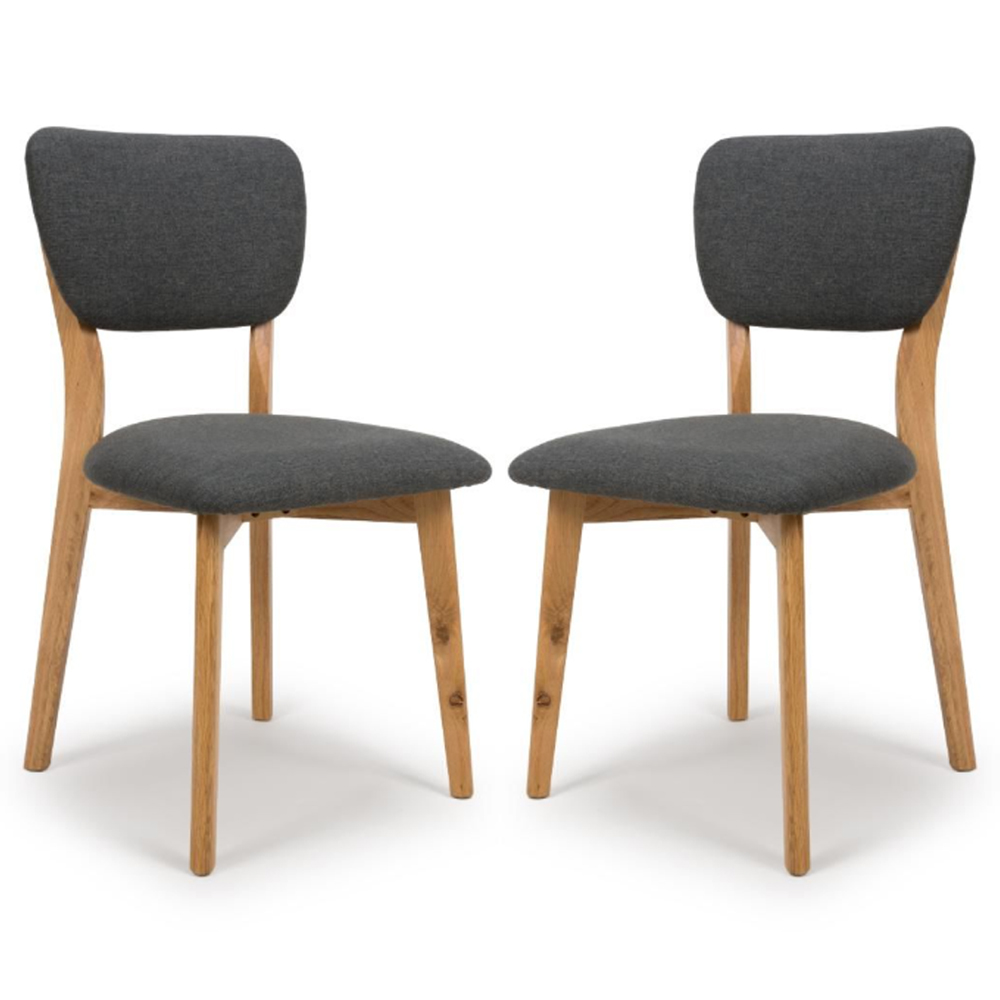 Javion Oak Wooden Dining Chairs With Fabric Seat In Pair