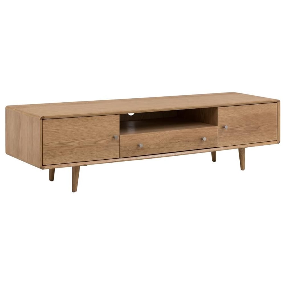 Javion Wooden TV Stand With 2 Doors 1 Drawer In Natural Oak