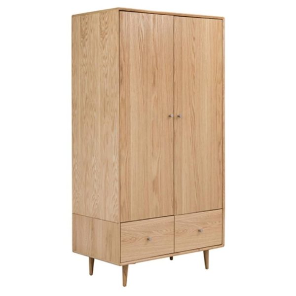 Javion Wooden Wardrobe With 2 Doors 2 Drawers In Natural Oak | Bed Sava