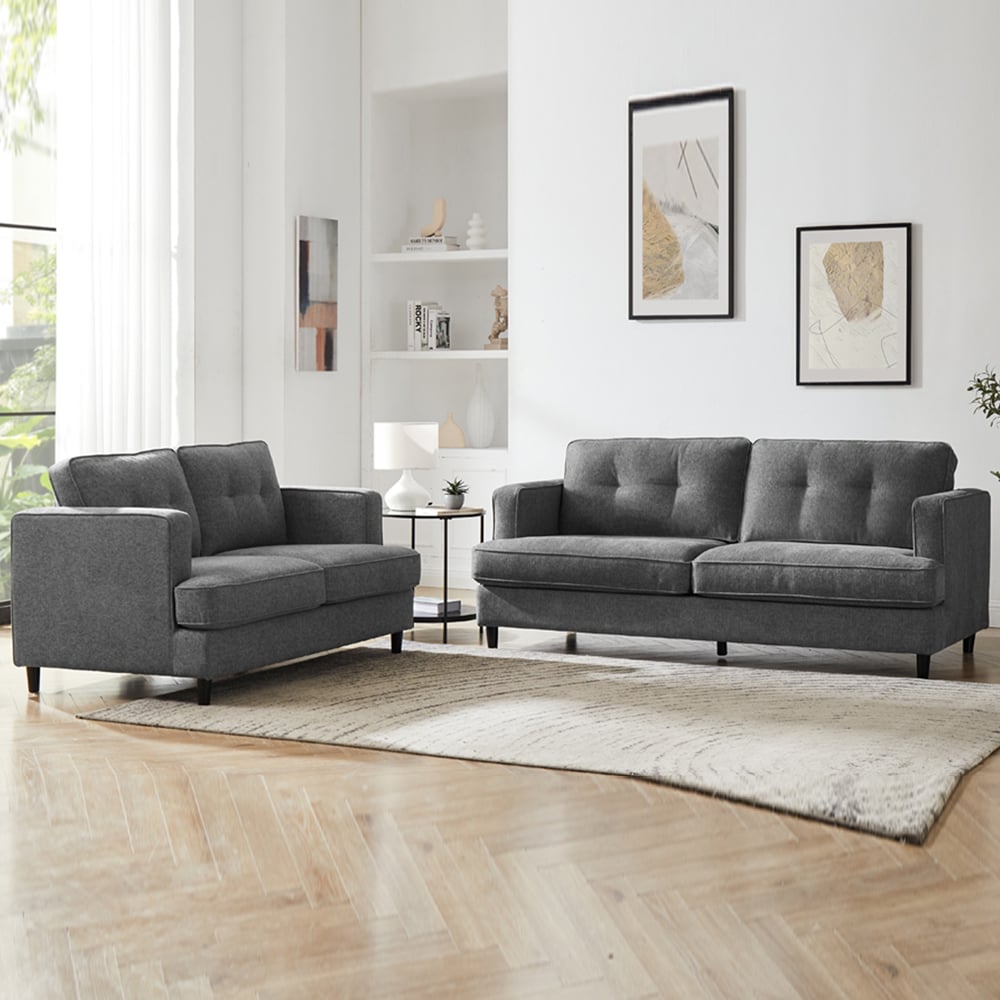 Jeddah Fabric 3+2 Seater Sofa Set In Grey