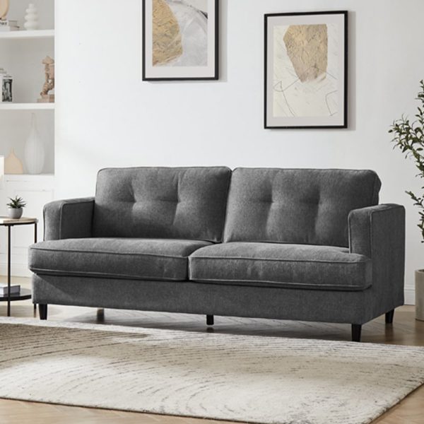 Jeddah Fabric 3 Seater Sofa With Black Legs In Grey | Bed Sava