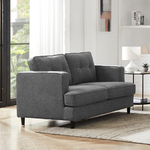 Jeddah Fabric 2 Seater Sofa With Black Legs In Grey | Bed Sava