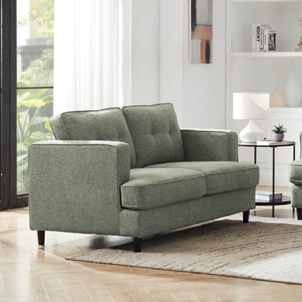 Jeddah Fabric 2 Seater Sofa With Black Legs In Sage | Bed Sava