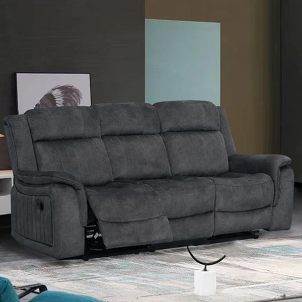 Jeddah Plush Velvet Recliner 3 Seater Sofa In Dark Grey | Bed Sava
