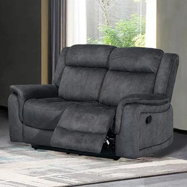 Jeddah Plush Velvet Recliner 2 Seater Sofa In Dark Grey | Bed Sava