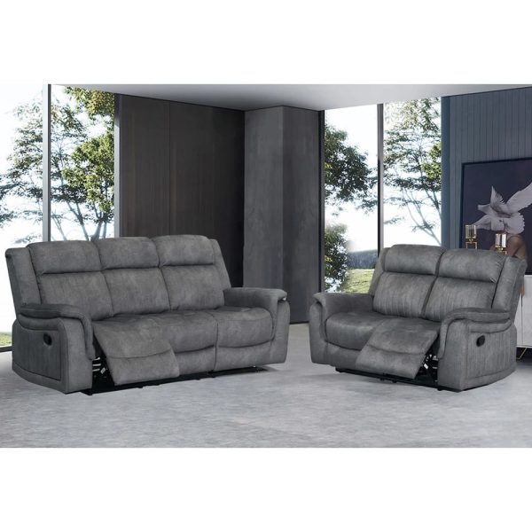 Jeddah Plush Velvet Recliner 3+2 Seater Sofa Set In Light Grey | Bed Sava