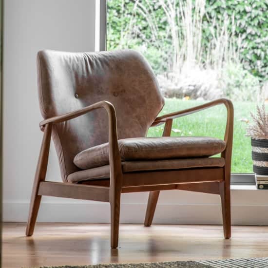Jenson Leather Armchair With Wooden legs In Brown