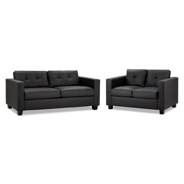 Jerome Faux Leather 3+2 Seater Sofa Set In Black | Bed Sava