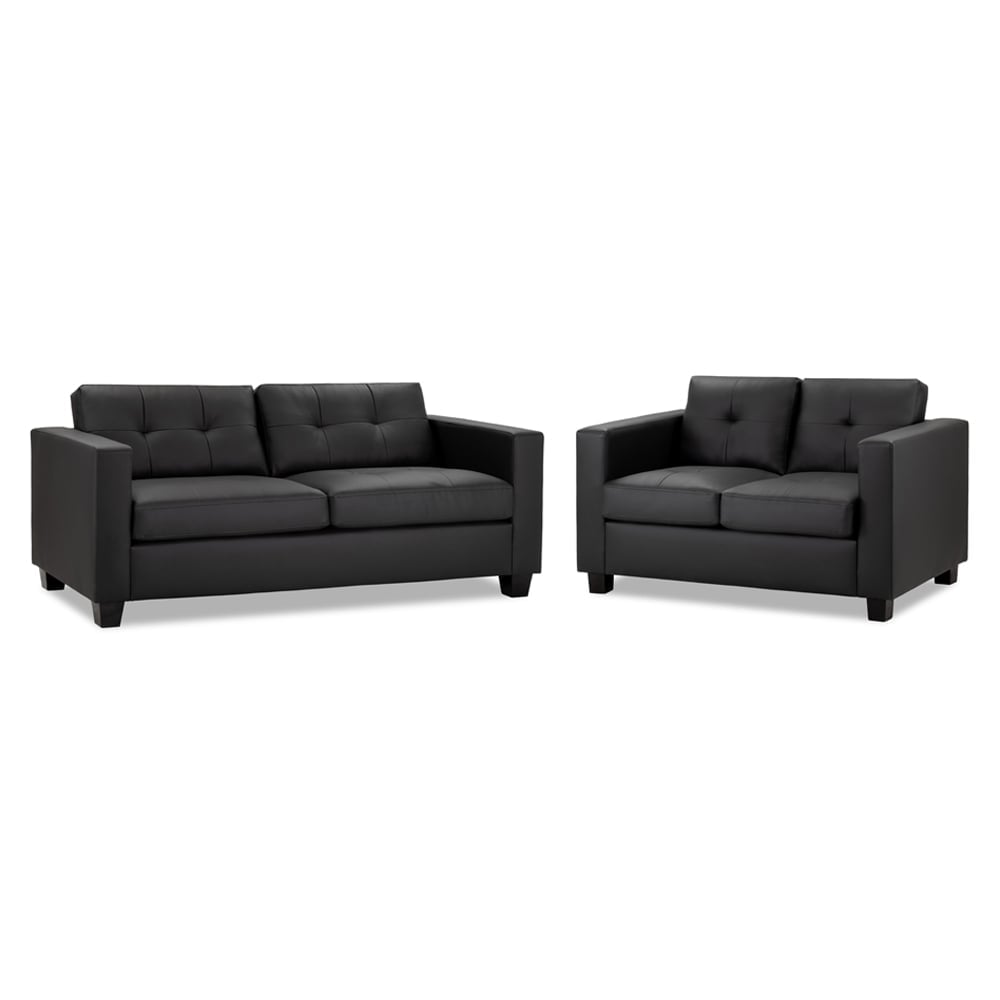 Jerome Faux Leather 3+2 Seater Sofa Set In Black