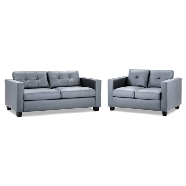 Jerome Faux Leather 3+2 Seater Sofa Set In Grey | Bed Sava