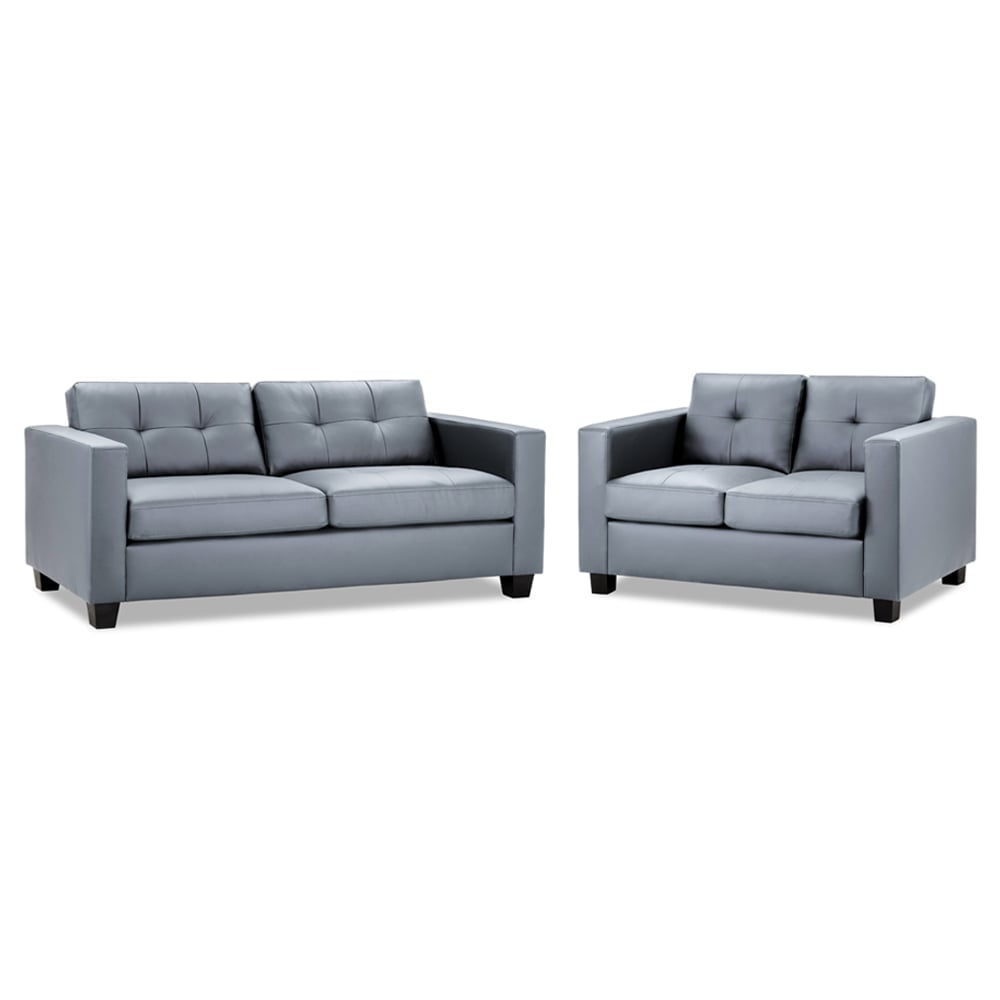 Jerome Faux Leather 3+2 Seater Sofa Set In Grey