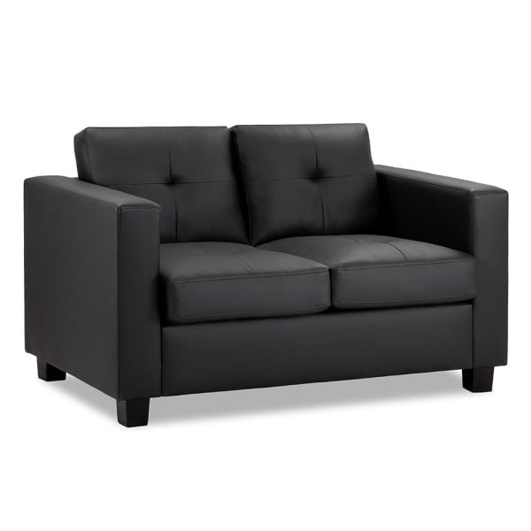 Jerome Faux Leather 2 Seater Sofa In Black | Bed Sava