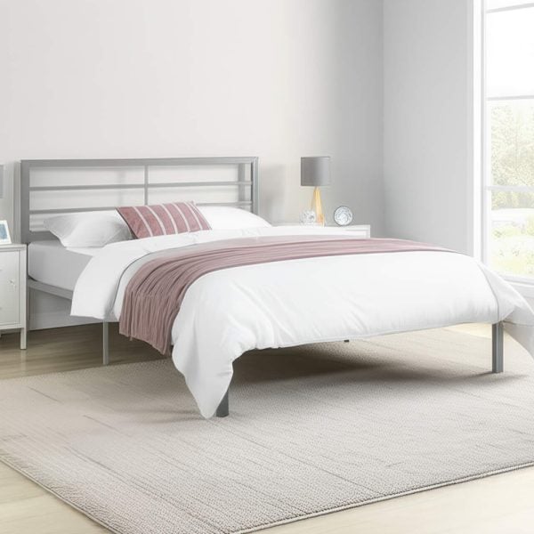 Jerome Metal Double Bed In Silver | Bed Sava