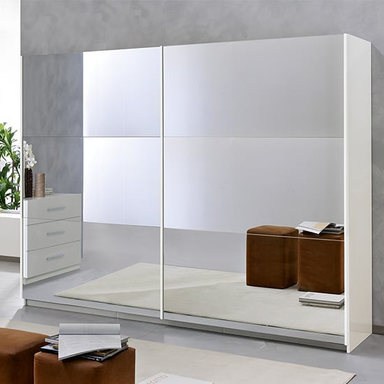 Jessica Large Gloss 2 Mirrored Sliding Door Wardrobe In White