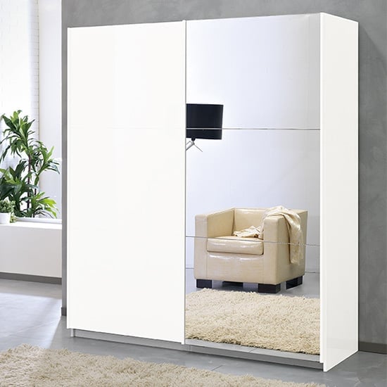 Jessica Small Gloss Mirrored Sliding Door Wardrobe In White