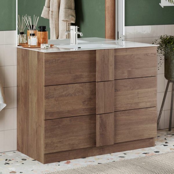 Jining 100cm Wooden Floor Standing Vanity Unit In Mercure | Bed Sava